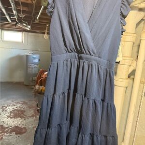 Taylor Slate Blue Tiered V-Neck Midi Dress